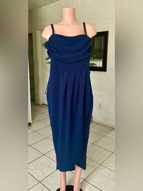 Xscape Navy Blue  Strappy Midi Dress